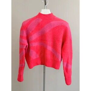 ZARA Pink Burgundy Jacquard Wave Mock Neck Cropped Sweater Women's M